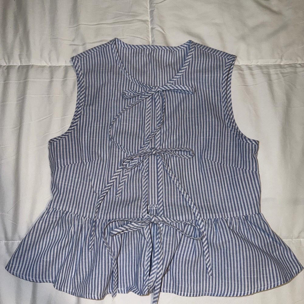 Elegant Striped Sleeveless Blouse - Blue and White